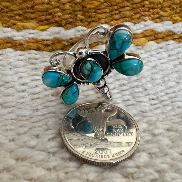 ❤️ Kingman Dahlia Turquoise Sterling 925 Butterfly Dragonfly Ring Navajo Sz 6.75 - Picture 7 of 17
